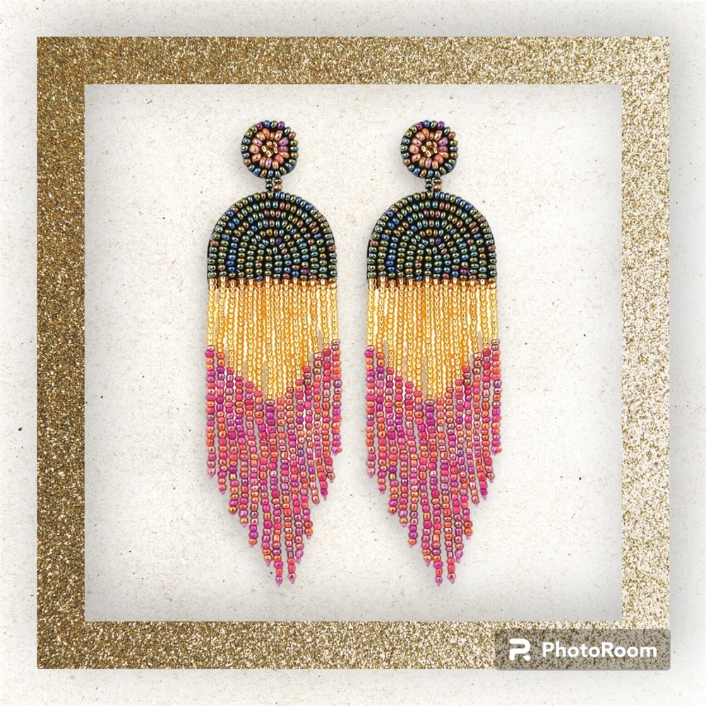 New boutique pink gray gold rice bead dangle earrings